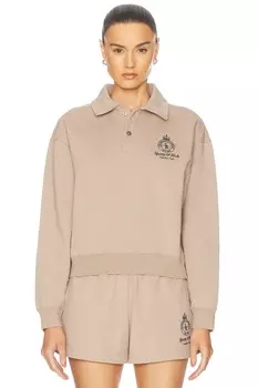 Свитер-поло с вышивкой Короны Sporty & Rich, цвет Mink & Faded Black