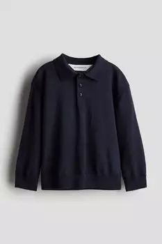 Свитер-Поло тонкой вязки из шерсти H&M, синий