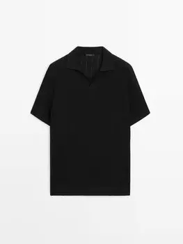 Свитер-Поло в рубчик с короткими рукавами Massimo Dutti, черный