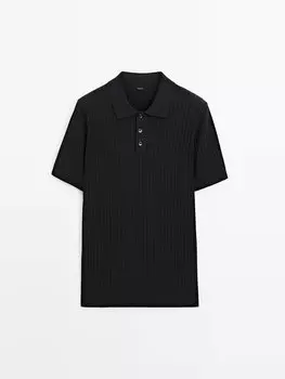 Свитер-Поло в рубчик с короткими рукавами Massimo Dutti, черный