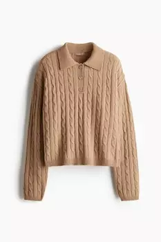 Свитер поло вязанной вязки H&M, бежевый
