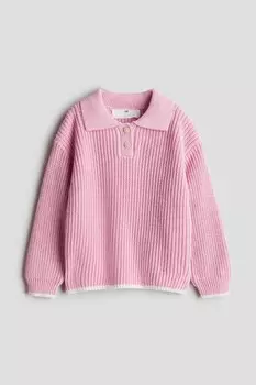 Свитер-Поло вязки в рубчик H&M, розовый