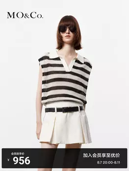 Свитер полосатый Moco Moanke с воротником-поло, белый / черный