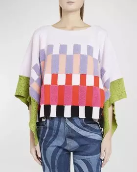 Свитер-пончо фактурной вязки в клетку Chek Emilio Pucci, цвет Multicolor