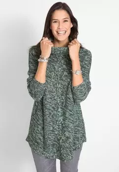 Свитер PONCHO MIT LANGEN RMELN WARMER MIT ROLLKRAGEN bonprix, зеленый