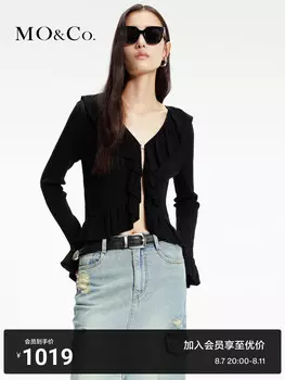 Свитер приталенный Moco Moanke 2024 с V-образным вырезом и рюшами, черный