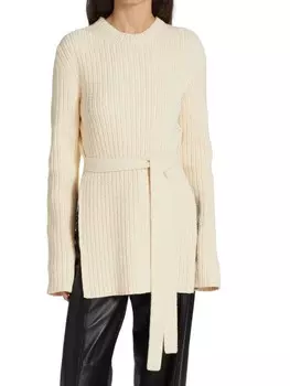 Свитер Proenza Schouler из трикотажа букле с завязками спереди, светло-бежевый