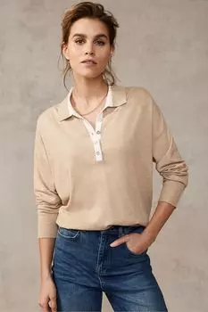 Свитер прямого кроя с воротником-поло Mint Velvet, бежевый