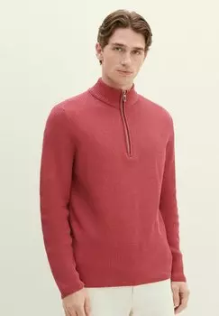 Свитер ПУЛОВЕР И СТРИКДЖЕКЕН STRICKPULLOVER MIT TROYER KRAGEN TOM TAILOR, бордо-красный меланж