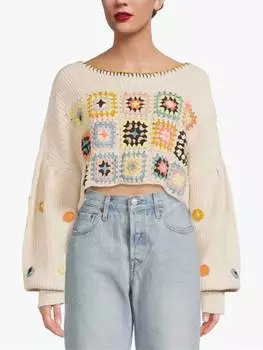 Свитер-пуловер Dahlia Crochet в жемчужном сочетании Free People, цвет pearl combo