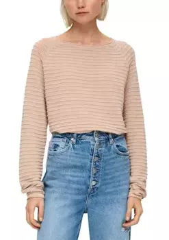 Свитер QS с круглым вырезом и структурированным узором, коричневый