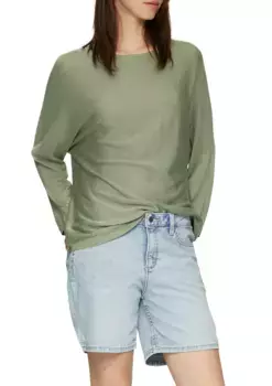 Свитер QS с круглым вырезом, вязаный вид, зеленый