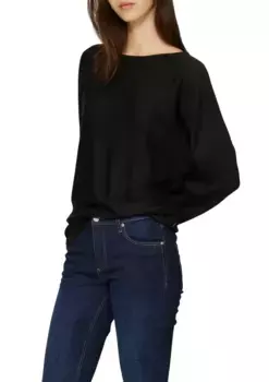 Свитер QS с круглым вырезом, вязаный вид, черный