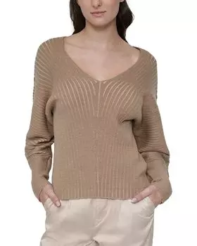 Свитер ребристого плетения DKNY, коричневый/бежевый