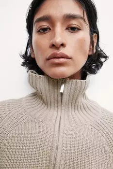 Свитер ребристой вязки на молнии H&M, бежевый
