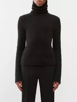 Свитер ребристой вязки с водолазкой Saint Laurent, черный