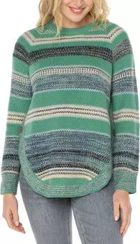 Свитер реглан с закругленным краем Liverpool Los Angeles, цвет Emerald Multi Stripe