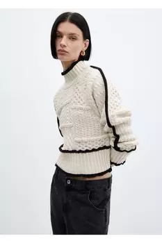 Свитер рельефной вязки с контрастными полосками Mango, белый