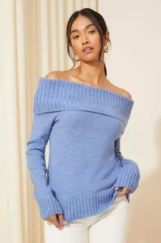 Свитер рельефной вязки с вырезом бардо Friends Like These, синий