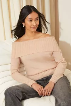 Свитер рельефной вязки с вырезом бардо Friends Like These, розовый