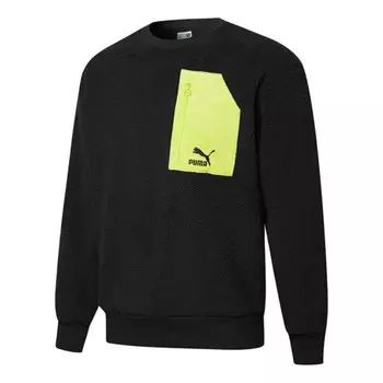 Свитер retro sherpa crew neck sweatshirt 'black' Puma, черный