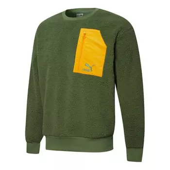 Свитер retro sherpa crew neck sweatshirt 'green' Puma, зеленый