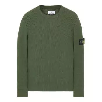 Свитер ribbed knitted crewneck sweater 'military green' Stone Island, зеленый