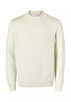 Свитер "Роберт" вязаный, манжеты в рубчик, мужской SELECTED, цвет 211150 Tofu