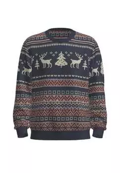 Свитер рождественский снежный ком вязаный свитер r-neck Jack & Jones, синий