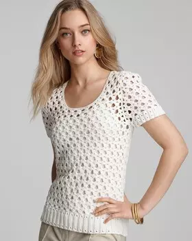 Свитер ручной вязки крючком "Рэйчел" MILLY, слоновая кость/кремовый