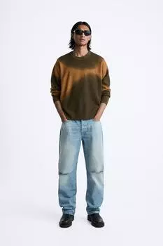 Свитер с абстрактным принтом ZARA, коричневый