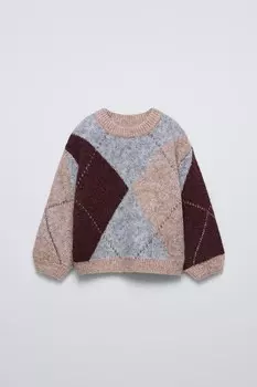 Свитер с алмазной вязкой ZARA, бордо