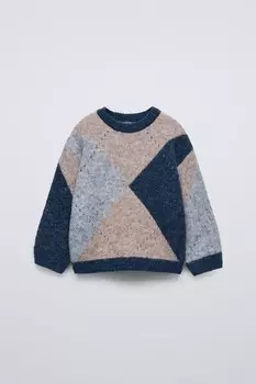 Свитер с алмазной вязкой ZARA, цвет beige/navy