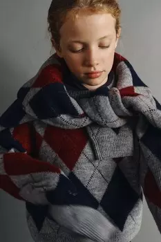 Свитер с алмазной вязкой ZARA, серый