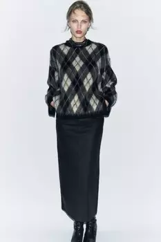 Свитер с алмазной вязкой ZARA, серый
