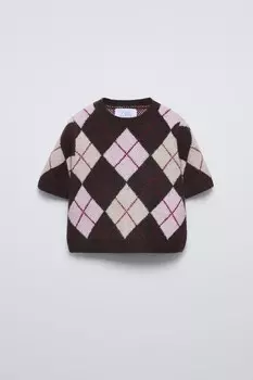 Свитер с алмазной вязкой ZARA, средне-розовый