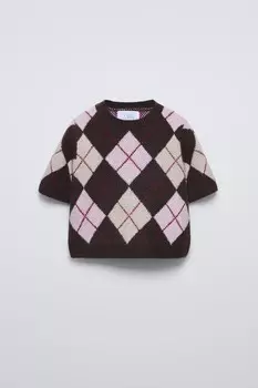 Свитер с алмазной вязкой ZARA, средне-розовый