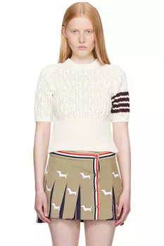 Свитер с ажурной вязкой Pointelle и 4 планками Thom Browne, белый