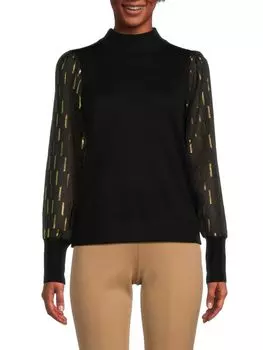 Свитер с блузоном и металлизированными рукавами T Tahari, цвет Black Gold