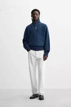 Свитер с четвертью молнией ZARA, темно-синий
