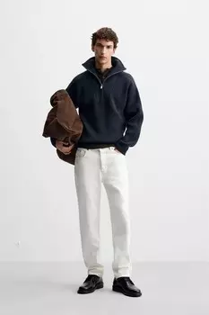 Свитер с четвертью молнией ZARA, зеленый/синий