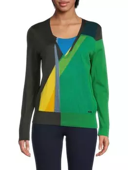 Свитер с цветными блоками из смесового шелка Akris Grass multi