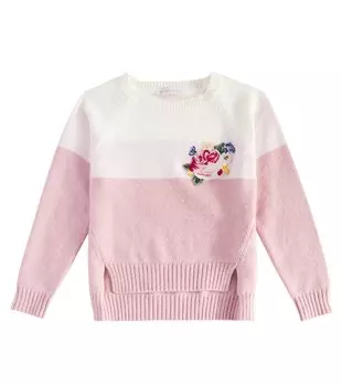 Свитер с цветочной аппликацией Monnalisa, мультиколор