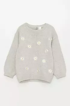 Свитер с цветочной вышивкой Lc Waikiki, серый