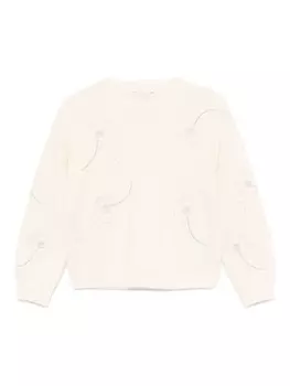 Свитер с цветочной вышивкой Stella McCartney Kids, нейтральный цвет