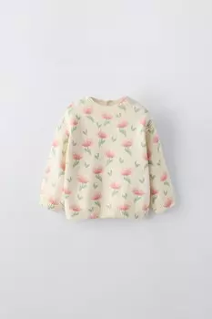Свитер с цветочным принтом ZARA, экрю