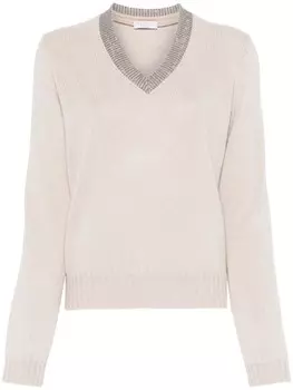 Свитер с декором Monili Brunello Cucinelli, нейтральный цвет