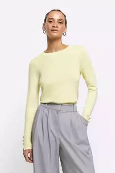 Свитер с длинными рукавами и круглым вырезом River Island, желтый