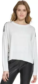 Свитер с длинными рукавами и лентой с логотипом DKNY, слоновая кость