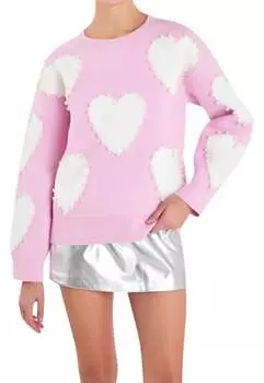 Свитер с длинными рукавами и сердечками розового цвета English Factory